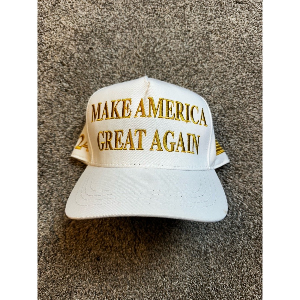 Trump MAGA Hat Cap Snap Back Make America Great Again 2024 White Gold Cali-Fame